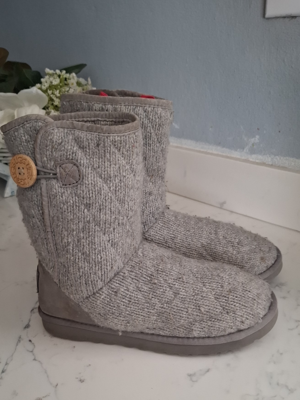 UGG Women's Light Gray Knit Button Boot